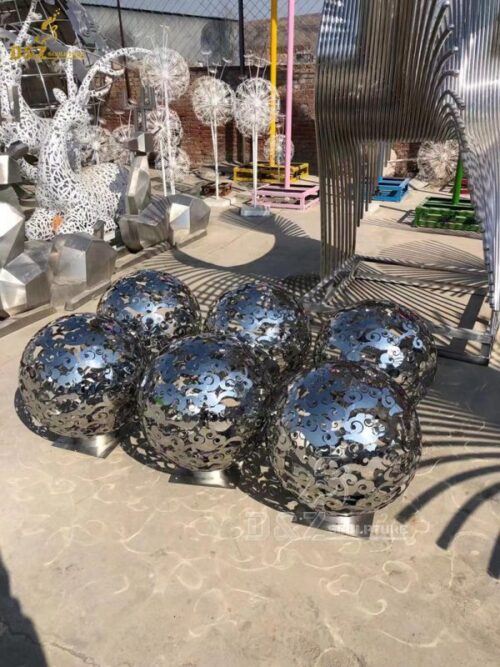 stainless steel art hollow out sphere art modern metal sculpture for sale DZM 1310