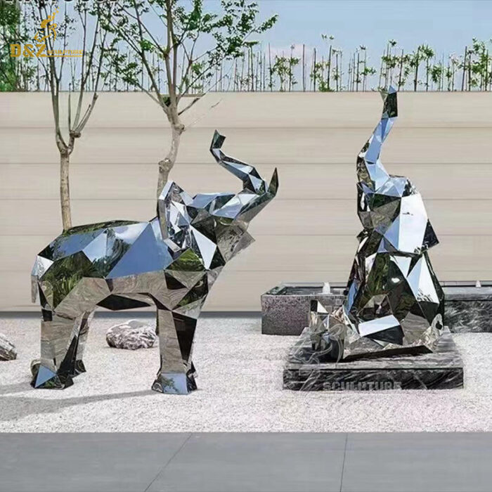 stainless steel geometric large elephant sculpture mirror finishing for garden DZM 1318
