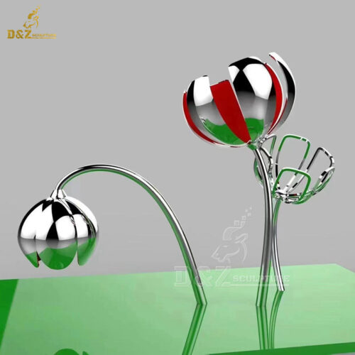 large metal modern 3d flower sculpture metal mirror finishing for park decorte DZM 1348