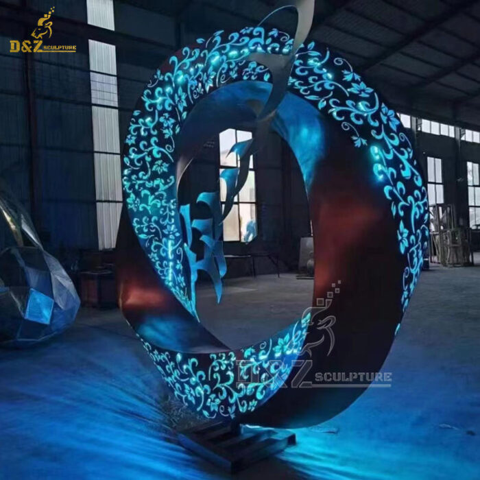 metal round circle ring sculpture art sculpture with light sculpture for sale DZM 1341