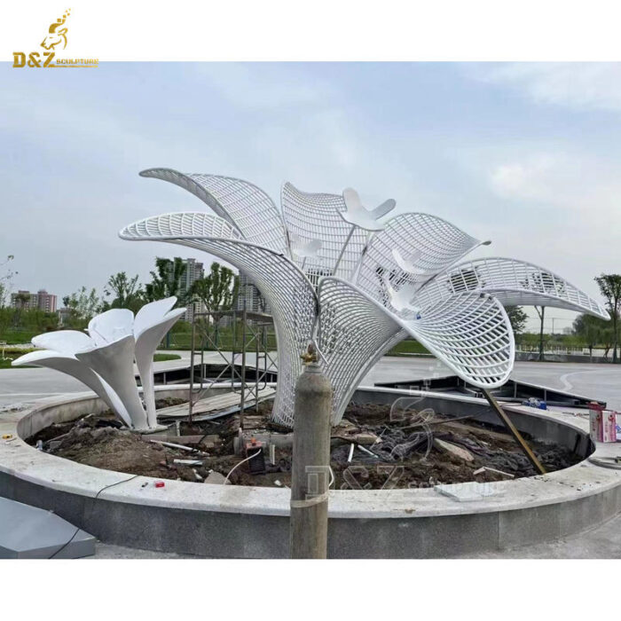 metal wire white flower sculptures stainless steel art modern for sale DZM 1336