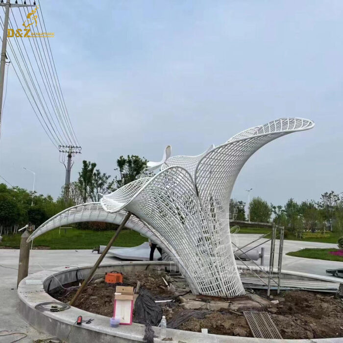 metal wire white flower sculptures stainless steel art modern for sale DZM 1336 - Image 3