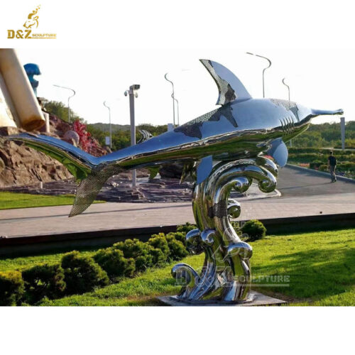 stainless steel art modern fish mirror finishing sculpture for sale DZM 1338