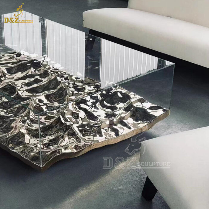 stainless steel water wave table sculpture art modern table sculpture for sale DZM 1339 - Image 3