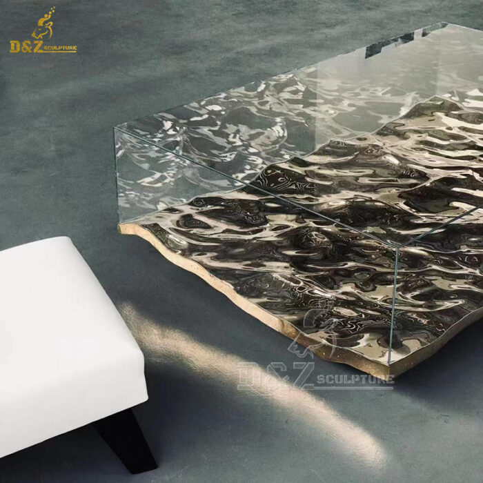 stainless steel water wave table sculpture art modern table sculpture for sale DZM 1339 - Image 4