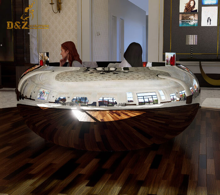 Custom made stainless steel mirror finishing ring shape modern reception counter DZM-1404