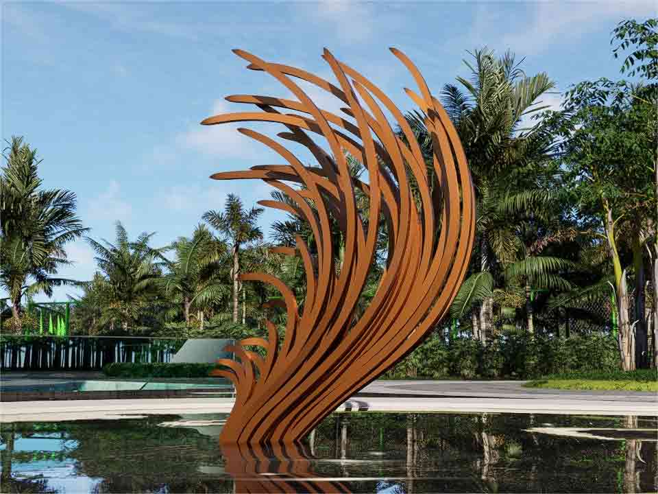 Large outdoor metal feather sculpture modern design garden decor DZM-1477