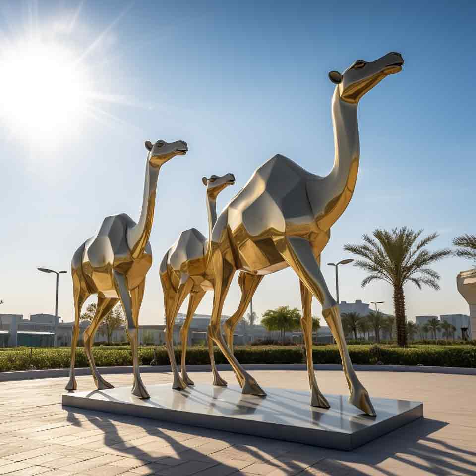 Large outdoor modern abstract luxurious camel sculptures