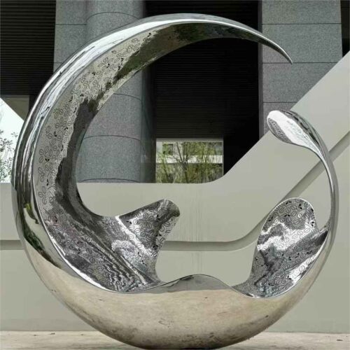 Giant glowing metal moon art sculpture mirror hollow design DZ-1488