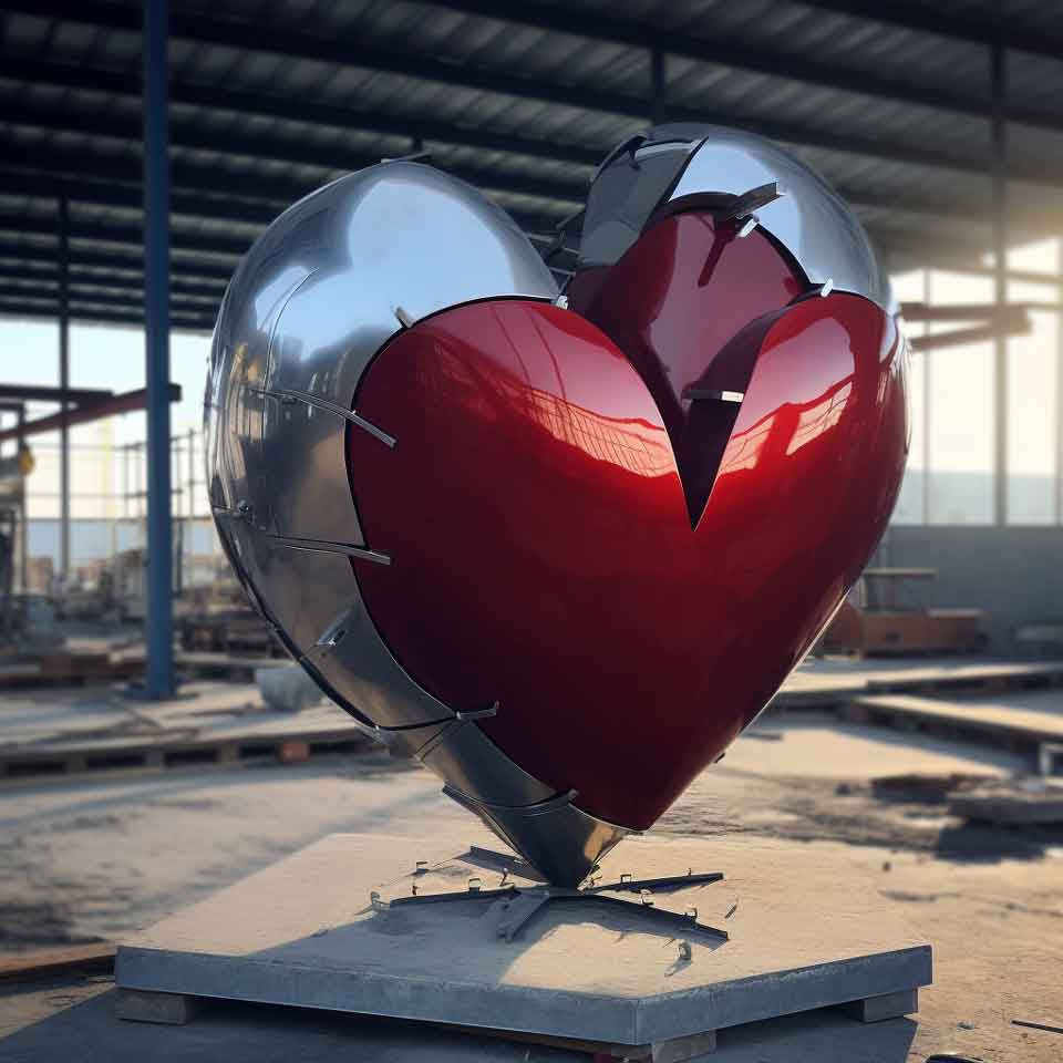 Large outdoor red spliced metal heart art sculpture DZ-1489