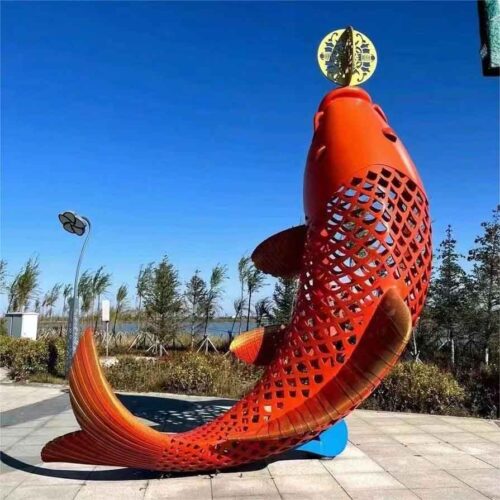 Large metal koi fish sculpture garden art decor DZM-1482