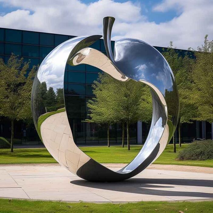 Stainless steel mirror apple art heart hollow sculpture DZ-1485