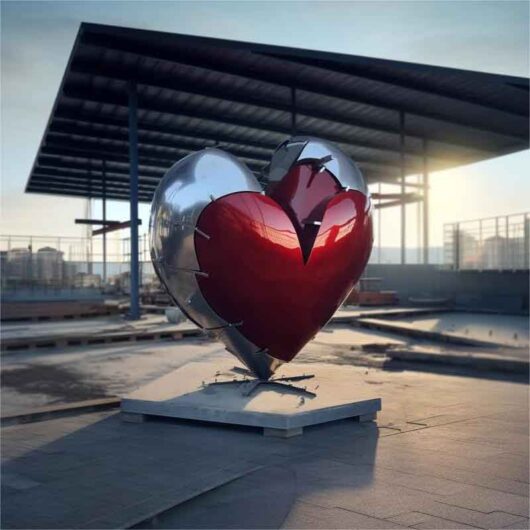 Large outdoor metal heart art sculpture red splicing DZ-1489
