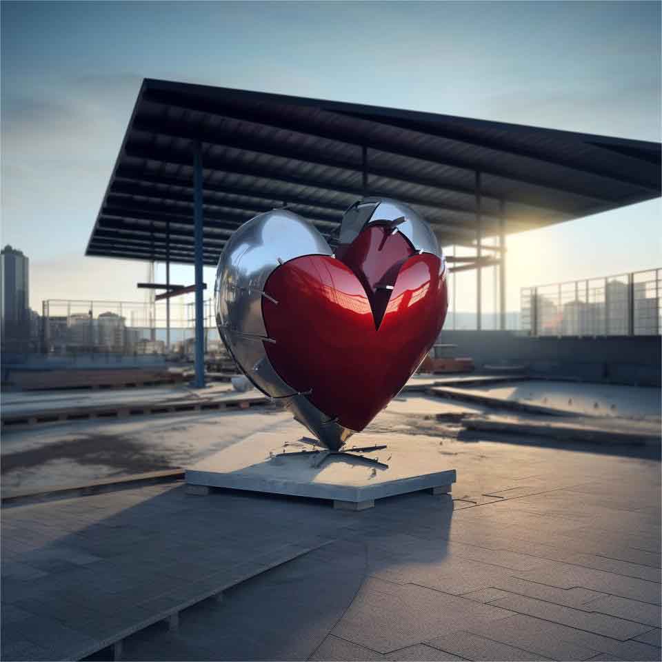 Large outdoor red spliced metal heart art sculpture DZ-1489