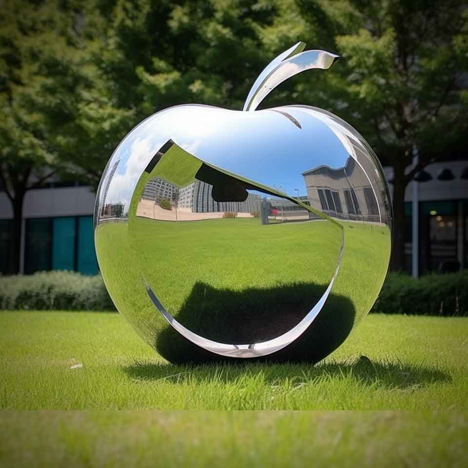 Modern large stainless steel mirror apple art heart hollow sculpture