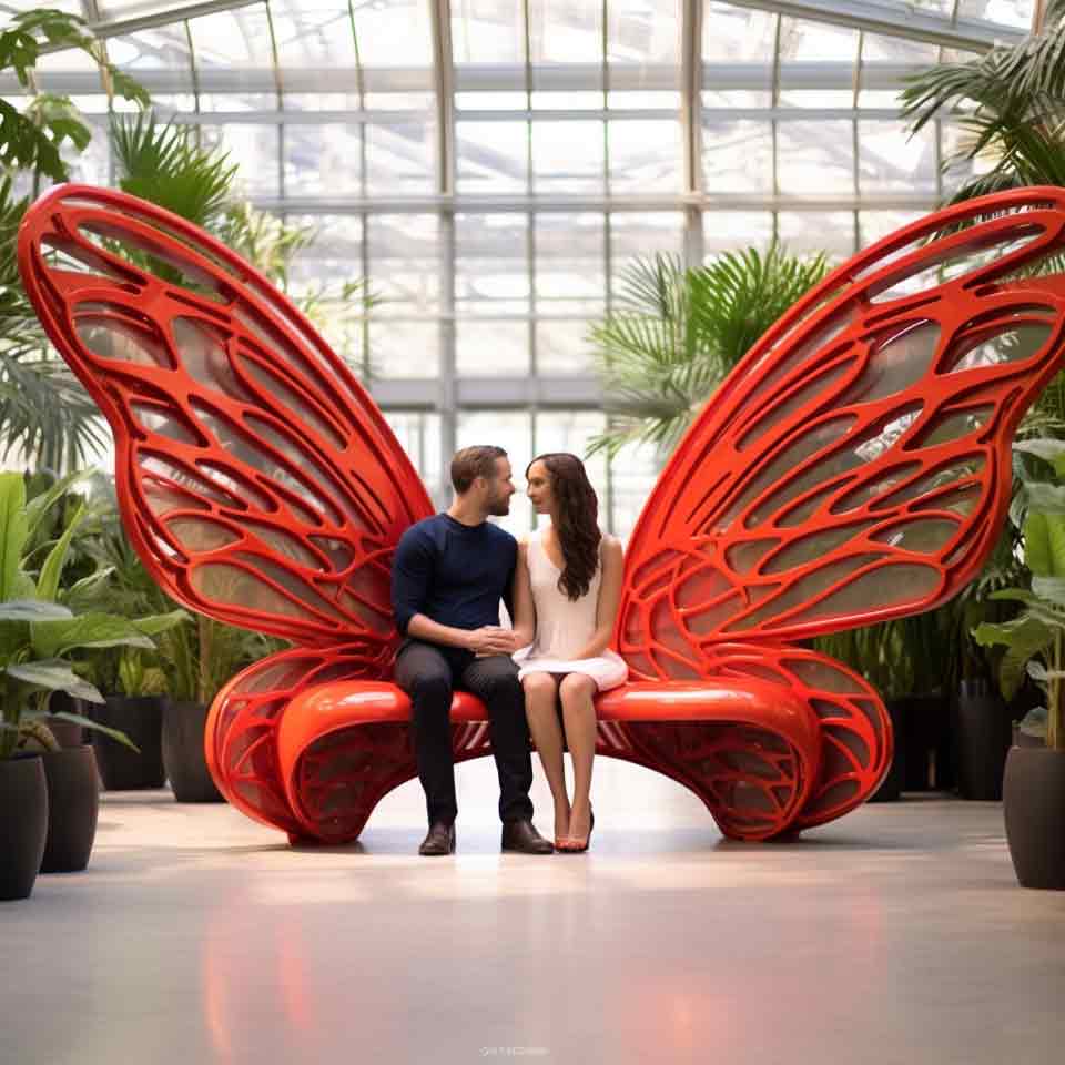 Customized Metal Butterfly Bench: Love Theme Sculpture DZ-1513