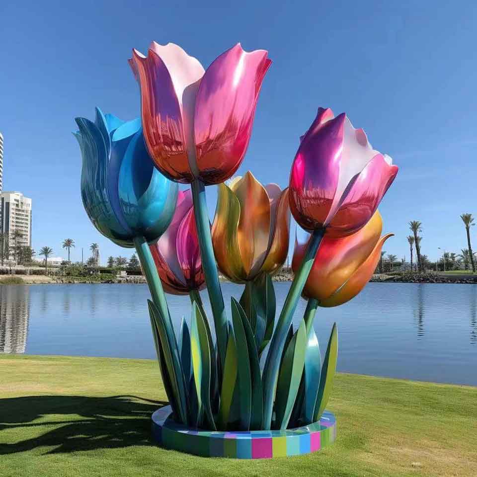 Giant Metal Plating Colorful Tulip Garden Sculpture for Sale DZ-1497
