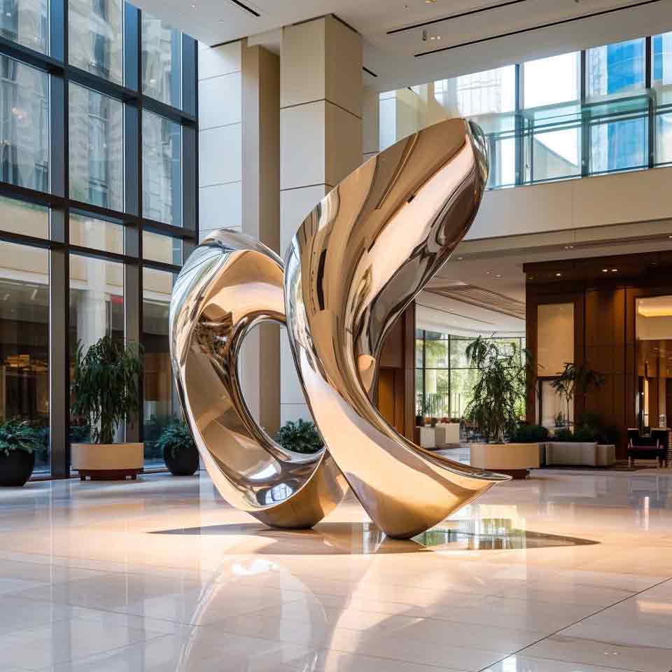 Customized modern gold-plated stainless steel art sculptures for business lobby DZ-1504