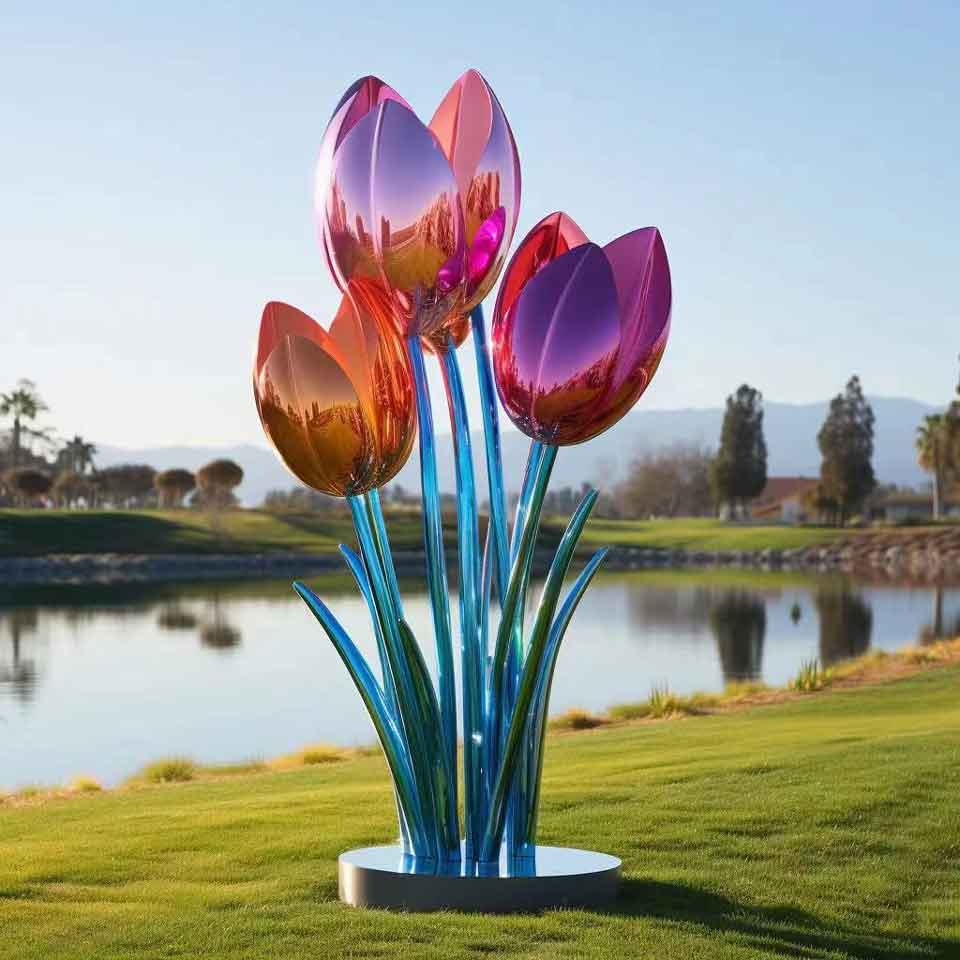 Giant Metal Plating Colorful Tulip Garden Sculpture for Sale DZ-1497