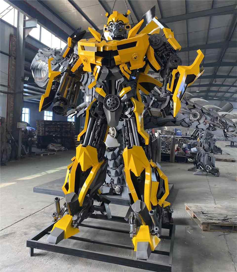 Customized large scrap metal robot sculptures light up hotels and shopping malls DZ-1517