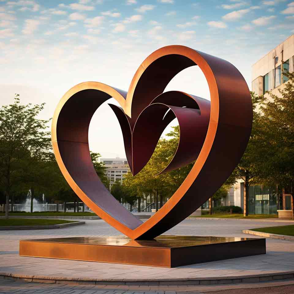 Corten steel art heart sculptures for sale, love theme sculpture DZ-1519
