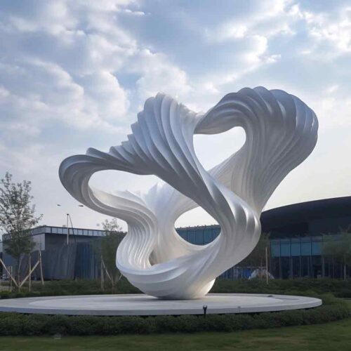 Custom large abstract metal white cloud sculpture with light DZ-1545