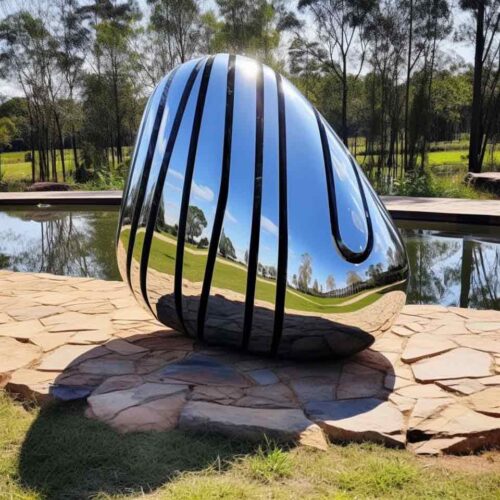 Modern stainless steel mirror metal stone sculptures, garden park decor DZ-1546