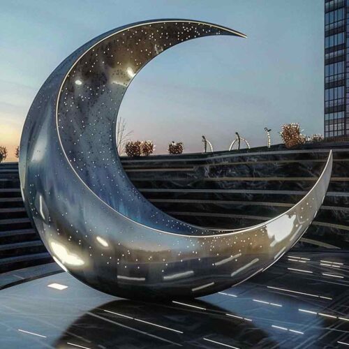 Customized modern large metal moon boat sculpture DZ-1549