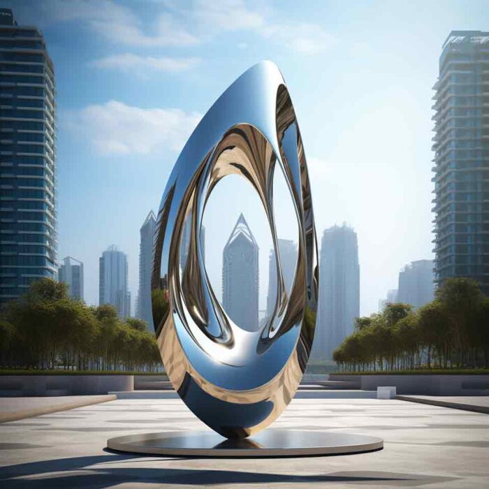 Custom large oval hollow stainless steel art sculpture DZ-1541