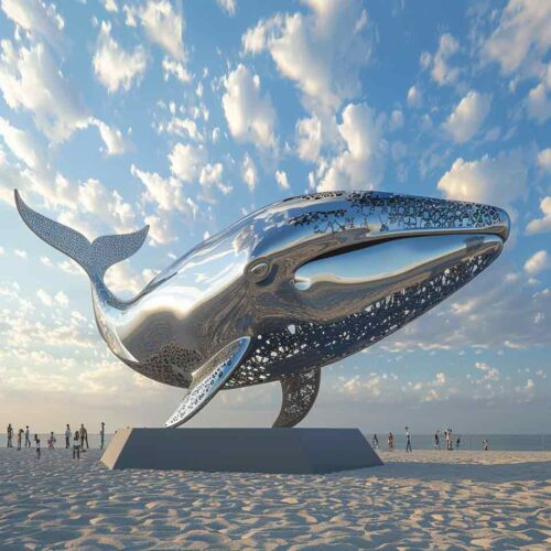 Giant outdoor stainless steel metal whale art sculpture for sale DZ-1561