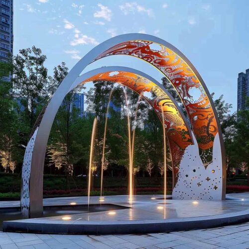 Large metal hollow pattern art arch sculpture, square park public landscape project DZ-1552
