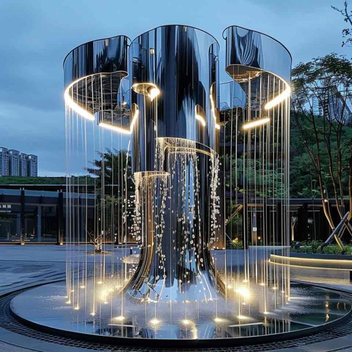 Modern high-end mirrored stainless steel fountain series sculptures DZ-1551
