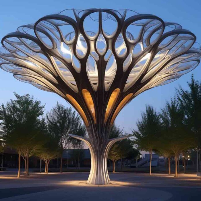 Modern large metal tree sculptures with lights for sale DZ-1587