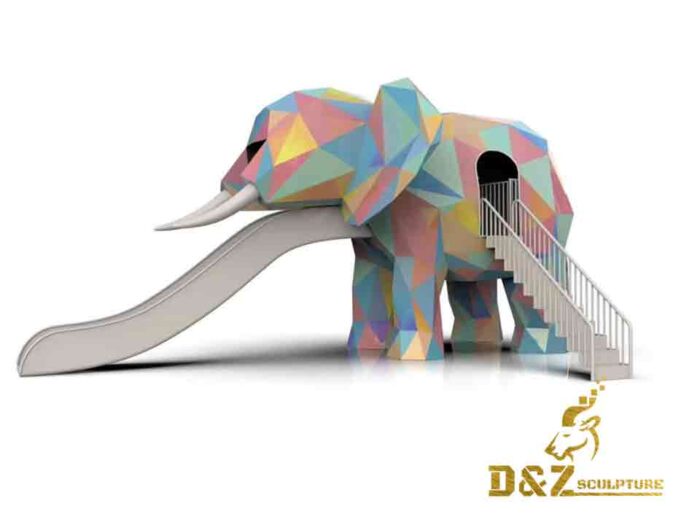 Colorful geometric metal elephant slide for sale DZ-1589
