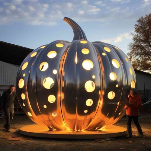 Giant stainless steel yellow pumpkin sculpture custom DZ-1576
