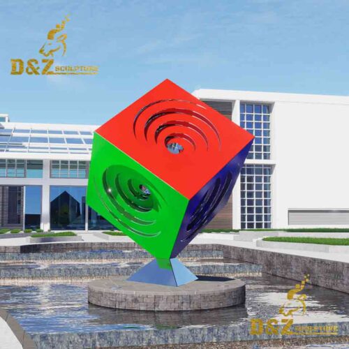 Modern Large Colored Metal Cube Sculpture - Cosmic Cube DZ-1603