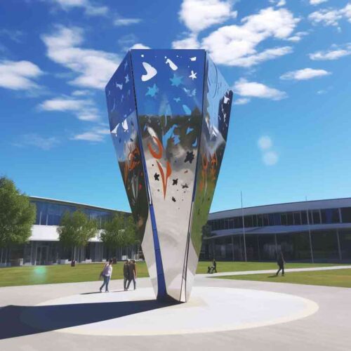 Large mirror stainless steel cone sculpture monument DZ-1597