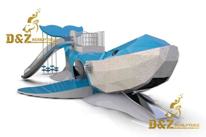 Geometric whale sculpture: large metal children's playground slide for sale DZ-1580