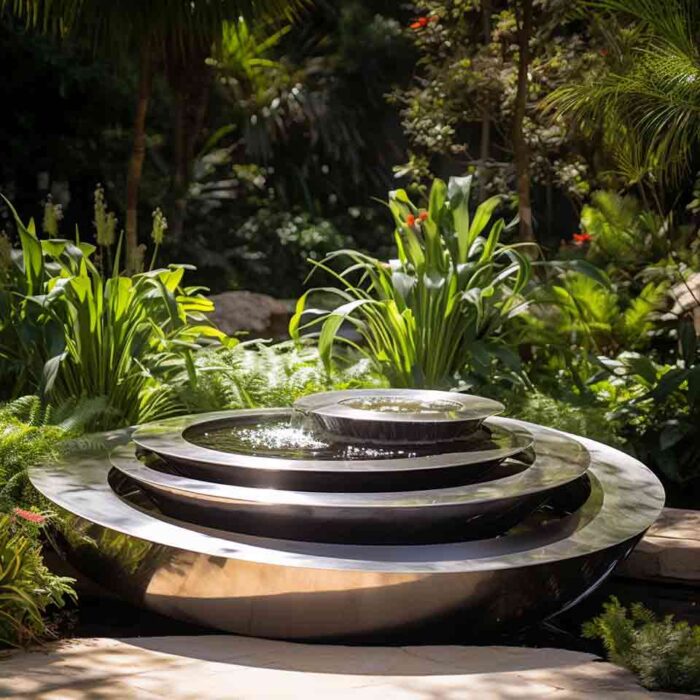 Large stainless steel garden cascading bowls water fountain sculpture DZ-1609