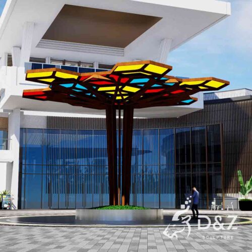 Large geometric Corten steel tree pavilion sculpture DZ-1615