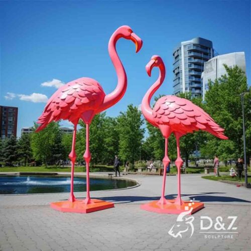 Giant Pink Metal Flamingo Garden Sculptures DZ-1618