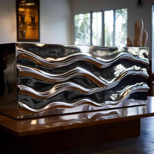 Rectangular stainless steel wave bar counter art sculpture DZ-1610