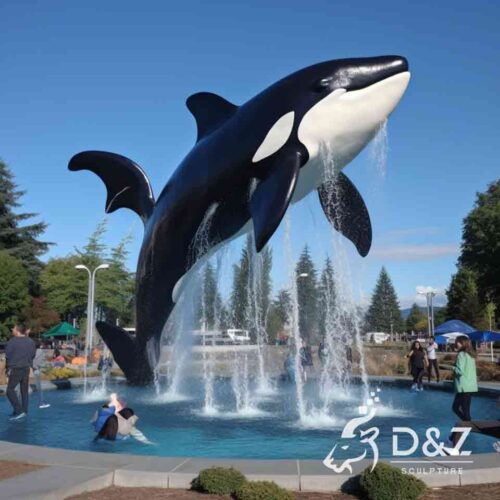 A high-jumping killer whale sculpture fountain