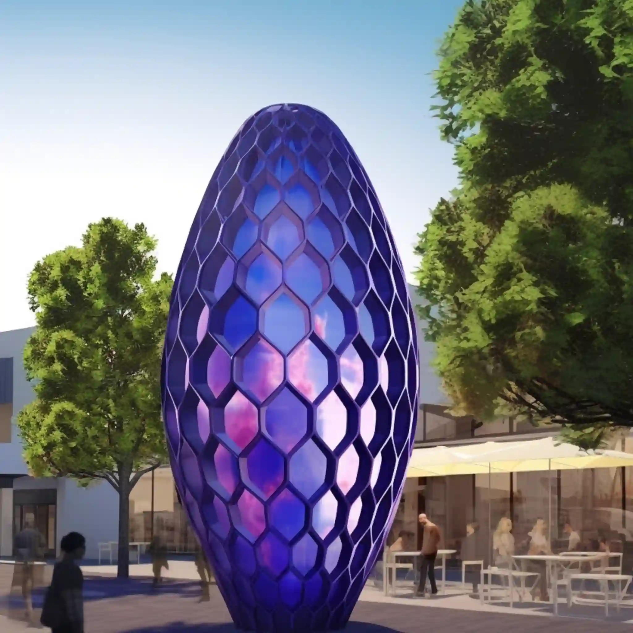 Outdoor Modern Metal Parametricism Egg Sculpture with Light DZ-6-1