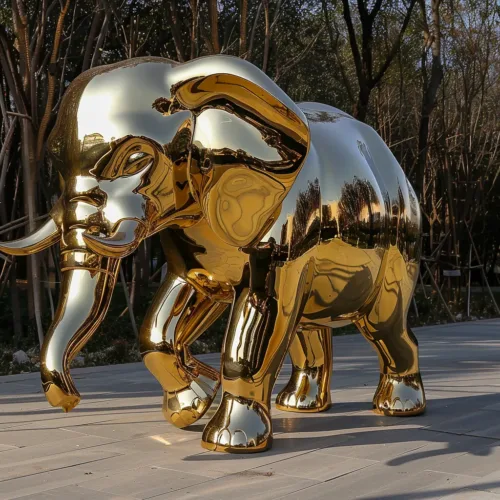 Outdoor Large Golden Metal Elephant Sculpture for Sale DZ-20-1