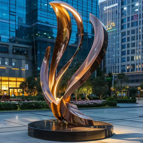 Metal Flame Sculpture with Light | Garden Abstract Art DZ-16-1