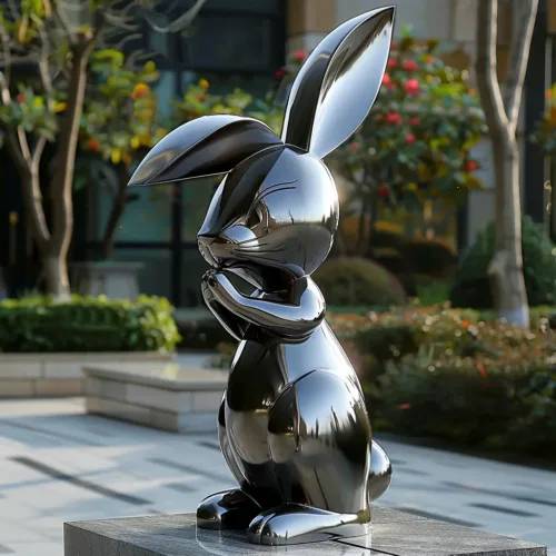 Garden Metal Bunny Rabbit Sculpture | Stainless Steel Decor DZ-19-2