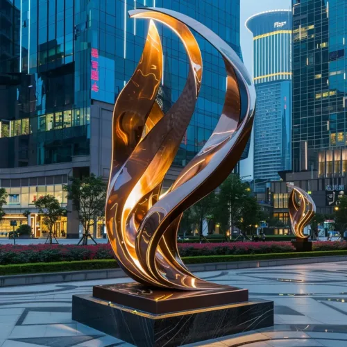 Metal Flame Sculpture with Light | Garden Abstract Art DZ-16-2