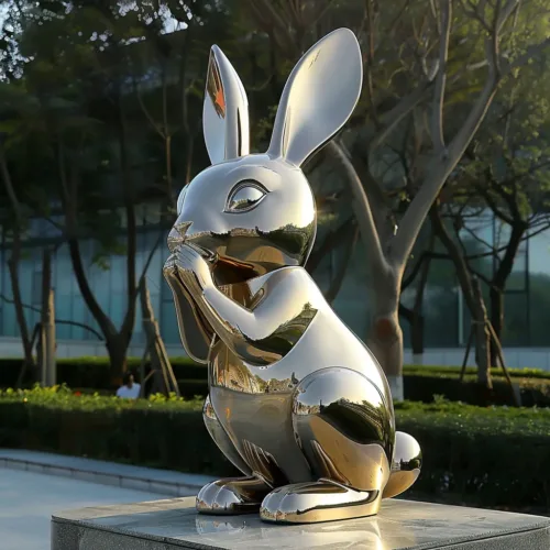 Garden Metal Bunny Rabbit Sculpture | Stainless Steel Decor DZ-19-1
