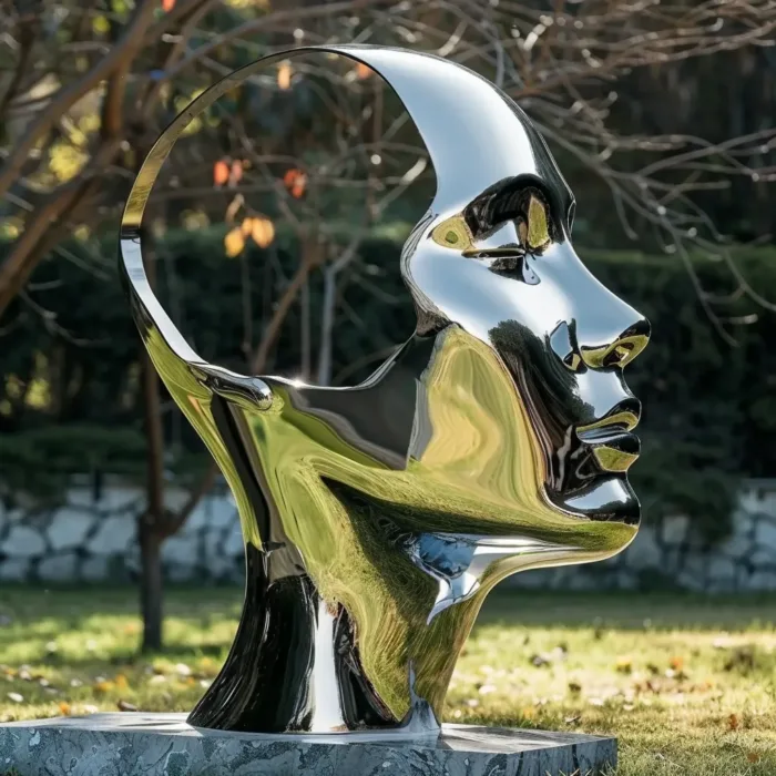 Mirror Metal Portrait Sculpture | Modern Abstract Art - Image 5